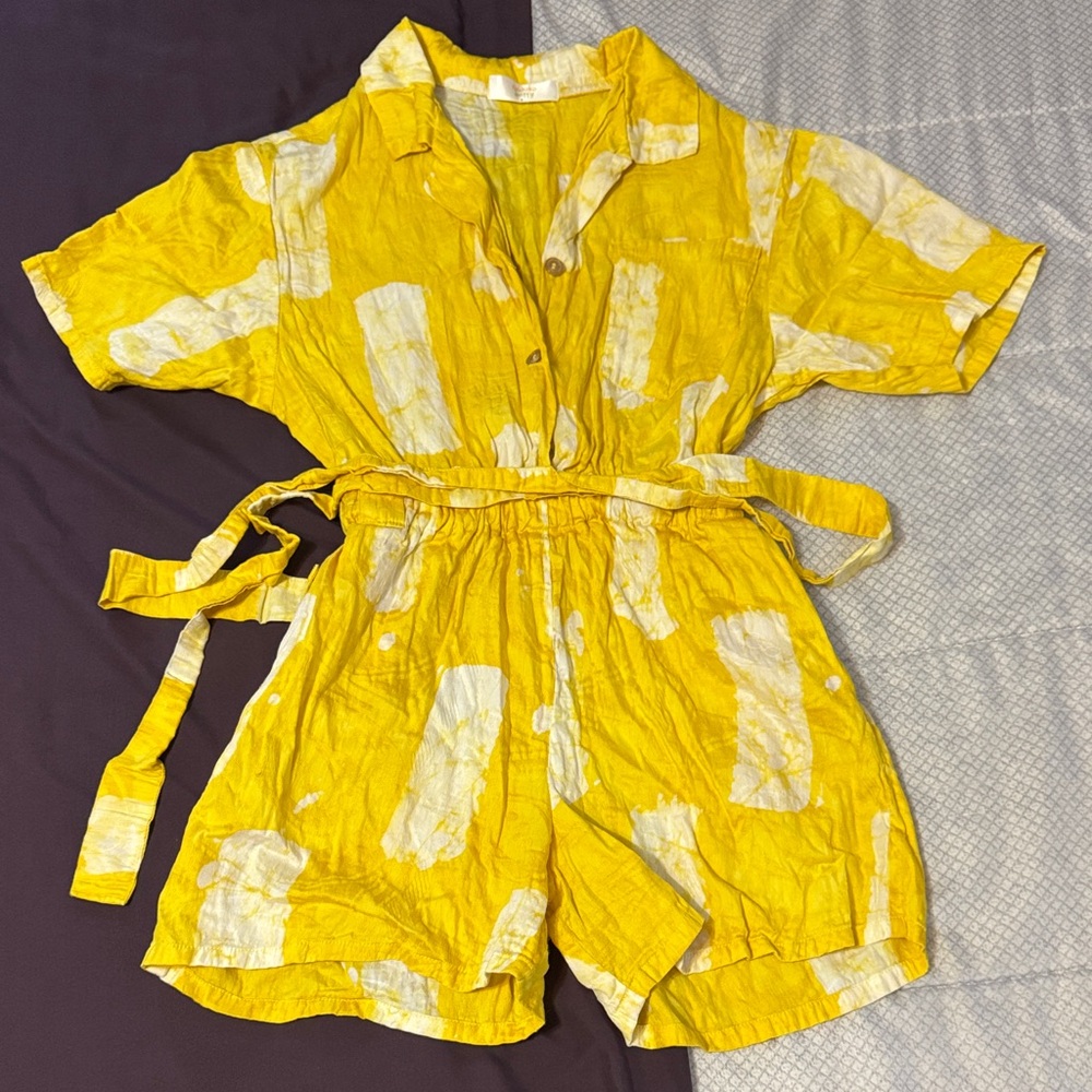 Yellow and White Short Sleeve Romper